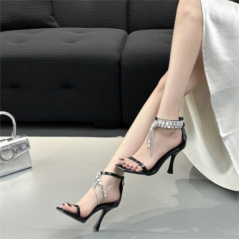 Cyflymder  Unique Design Irregular Heel Ballet Style Lace Up High Heels Women Shallow Pointed Toe Elegant Sandals For Party Banquet Daily F