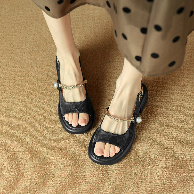 Cyflymder  New Chinese Open-toed Sandals Women's Summer New Retro Versatile Platform Sandals with One Word Sandals Women 2025