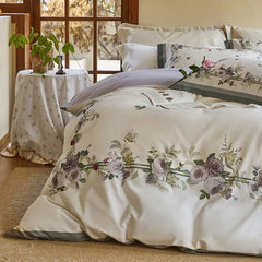 Cyflymder 100% Soft Cotton Brushed 4Pcs Rose Floral Chic Vibrant Queen Double Duvet Cover with Zipper Flat/Fitted sheet Pillowcases