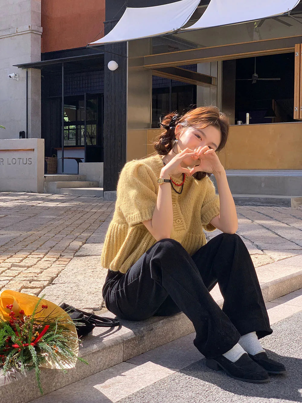 Cyflymder  Chic Autumn New Sle Retro Splicing Lace Trim Soft Bubble Sve Knitted Sweater Women's Faionable Commute Loose Fit