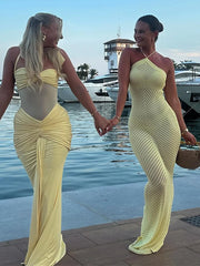 Cyflymder  Sexy Party Women Dress Halter Sleeveless Backless Slim Hip Package Maxi Slid Female Dresses 2025 Evening Elegant Chic Lady Robe