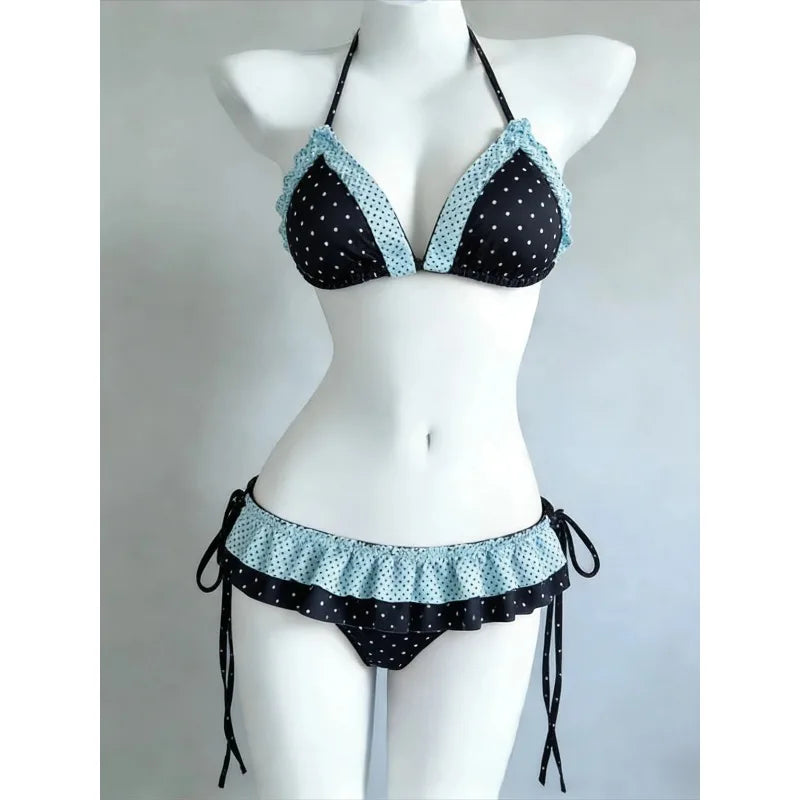 Cyflymder   Sweet Women High Waist Bikini Set New Trendy Polka Dot Print Split Swimwear Chic Beach Vacation Party Triangle Bathing Suit
