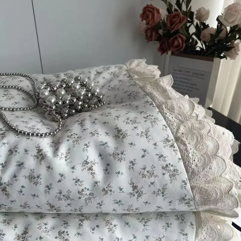 Cyflymder  Lace Pure Cotton Quilt 200x230cm Comforter Thin Summer Floral Printed Double Layer Gauze Quilted Blanket Queen Size Bedding