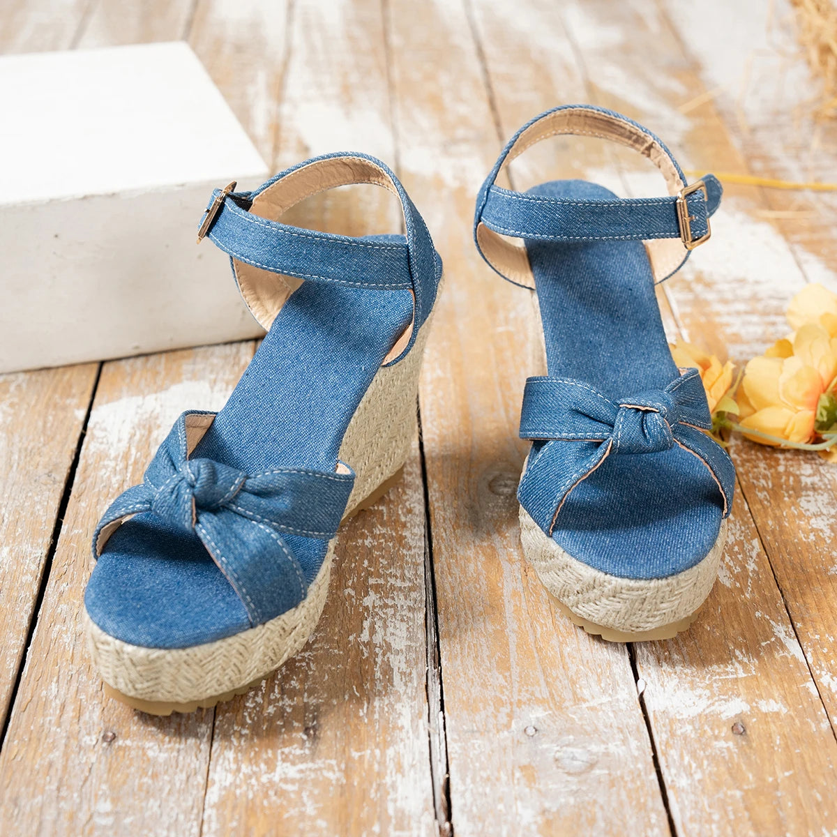 Cyflymder  Wedge Sandals 2025 Summer Fashion Weave Platform Plus Size 42 High Heel Sandalias Thick Bottom Retro Open Toe Ladies Shoes