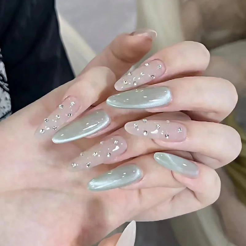 Cyflymder  30Pcs Wine Red Fake Nails With Gradient Print Design Long Stiletto False Nails Wearabe Almond Press on Nails Full Cover Tips