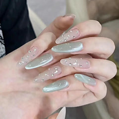 Cyflymder  30Pcs Wine Red Fake Nails With Gradient Print Design Long Stiletto False Nails Wearabe Almond Press on Nails Full Cover Tips