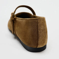 Cyflymder   Women Vintage Suede Mary Jane Flats Square Toe Ankle Strap Buckle Ballet Shoes Retro Soft Sole Daily Walking Ladies Casual Flat