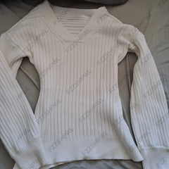 Cyflymder  `Women V‑Neck Ribbed Knit Sweater Cropped Slim Fit Soft Stretch Solid Long Sleeve Jumper Casual Autumn Winter Knit Top`