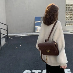 Cyflymder  Cardigan Sweater Women V-neck Long Sleeve Top Solid Lazy Wind Soft Simple Warm Coat Vintage Single Breasted Knitwear Sweater