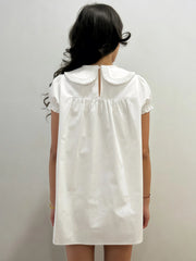 Cyflymder  Women Baby Doll Mini Dress Puff Sleeve White Ruffle A-Line Loose Fit Sweet Cute Casual Date Vacation Outfit Streetwear