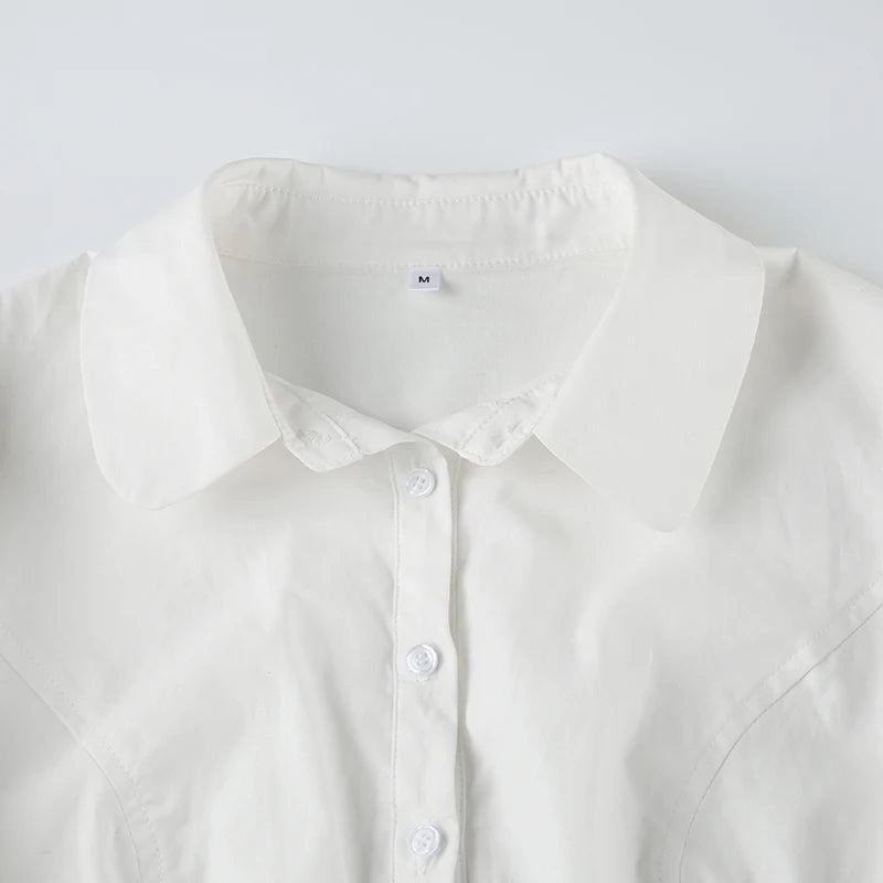 Cyflymder  Casual Solid Blouse Basic Slim Deep V-Neck Turn-Down Collar Short Sleeve Shirts Women 2025 Summer Fashion Streetwear