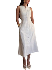 Cyflymder  Dress Women Wholesale 2025 Summer New Style Cross Border Trade Sleeveless Buttons Cinched Waist Stylish Elegant Style