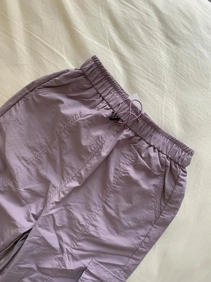 Cyflymder  Premium Women's Workwear Qui Dry Pants Purple Taro Elastic Waist Cargo Pants Summer Straight Leg Trousers for Ladies