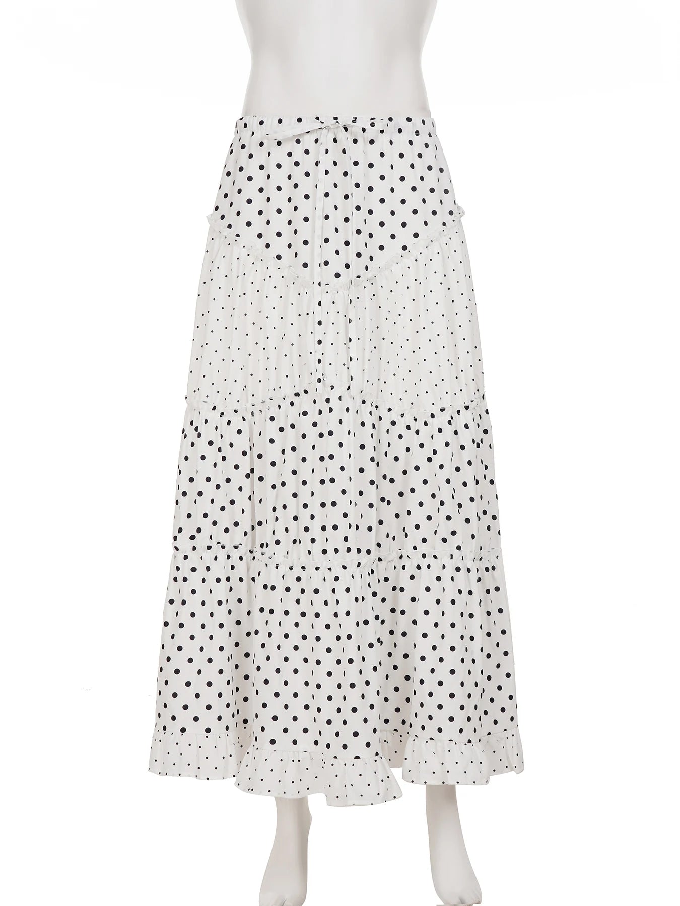 Cyflymder  Sweet Patchwor Lace Ruched A-Line Skirts Holiday Casual Mid-Waisted Maxi Skirts Women Summer Fashion Streetwear