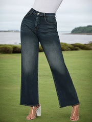 Cyflymder  New Women's Mid Waist Elastic Retro Washed Straight Leg Jeans, Slimming and Slimming Fashionable Casual Jeans, High-Quality