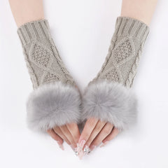 Cyflymder  A Pair Of Women's Knitted Fingerless Gloves With Faux Fur Cuff, Warm Winter Fall For Ladies,  Cable Knit Arm Warmers For Cold