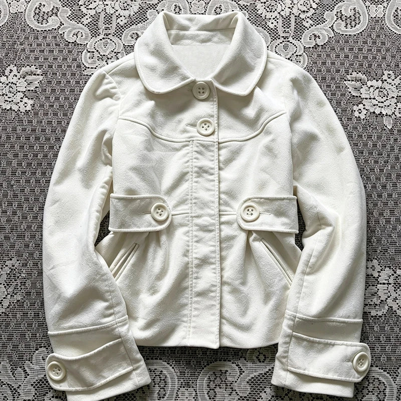 Cyflymder  Vintage Sweet Women White Cropped Coat Autumn Winter Y2K Casual Fashion Grunge Harajuku American E-girls Trendy versatile top