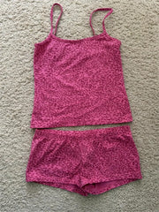 Cyflymder  Vintage Leopard Tank Shorts Set Women Basic Rose Red Crop Top Elastic Waist Straight Short Pant Sweet Cotton Home 2 Piece Sets