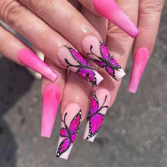 Cyflymder  24pcs/box False Nails With Design French White Black Full Cover ABS Press On Fake Nails Sets With Glue Long Artifical Nails