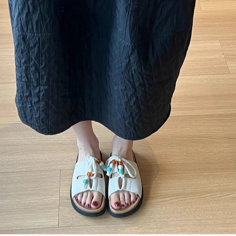 Cyflymder  Platform Anti-Slip Wear-Resistant Slippers Summer New Round Toe Open Toe Crystal Buckle Anti-Slip Wear-Resistant High Heels