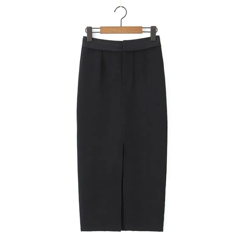 Cyflymder  Sexy Black Front Slit Midi Pencil Skirt Women Spliced High Waist Package Hips Skirts