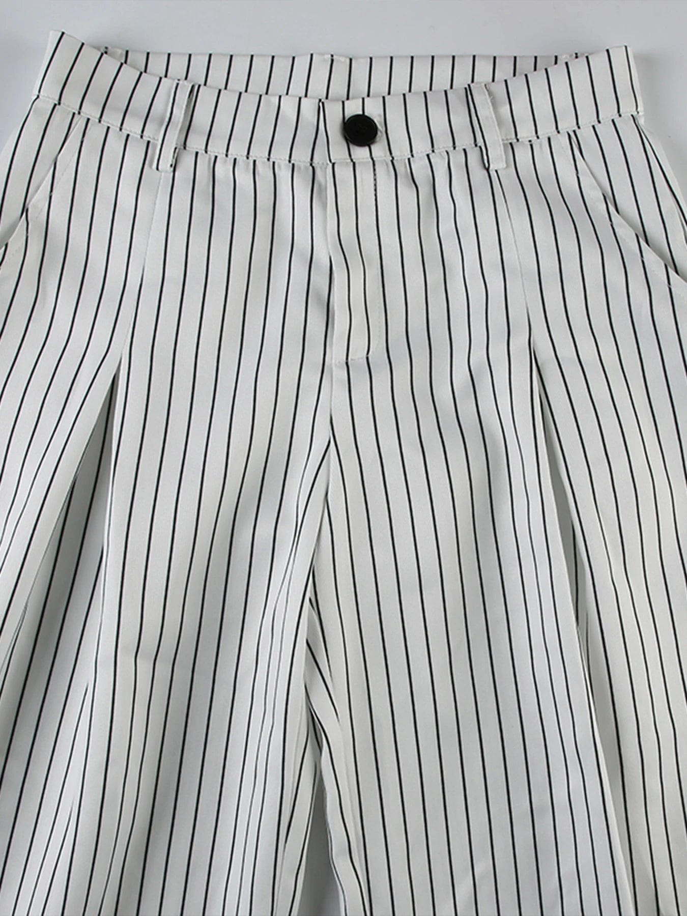 Cyflymder  Casual Folds Striped Wide Leg Pants Basic Loose Low-Waisted Straight Pants Women Summer Fashion Streetwear Ladies