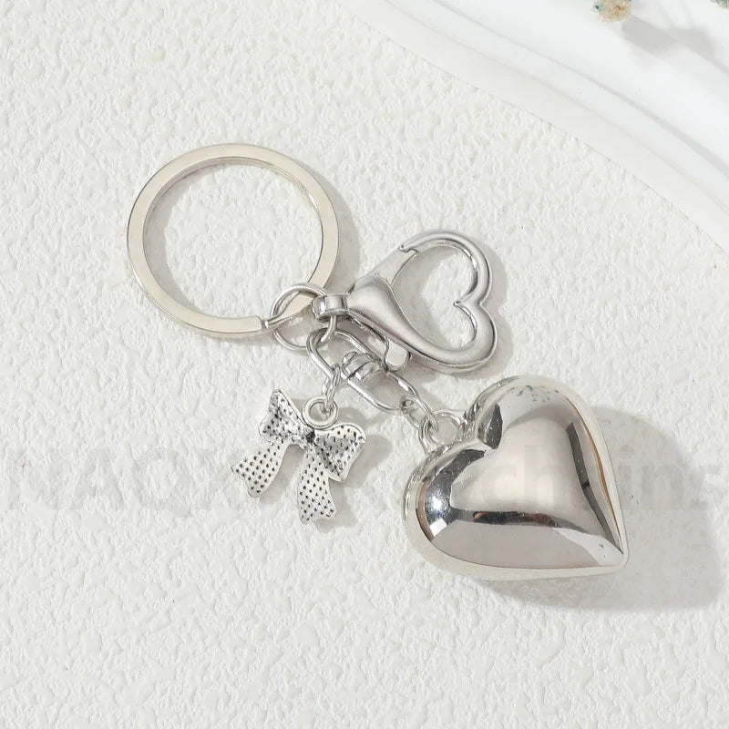 Cyflymder Valentines Day Gift Y2k Big Heart Keychain Plastic Silver Color Key Ring For Women Girls Friendship Gift Car Handbag Decoration Handmade Jewelry Set