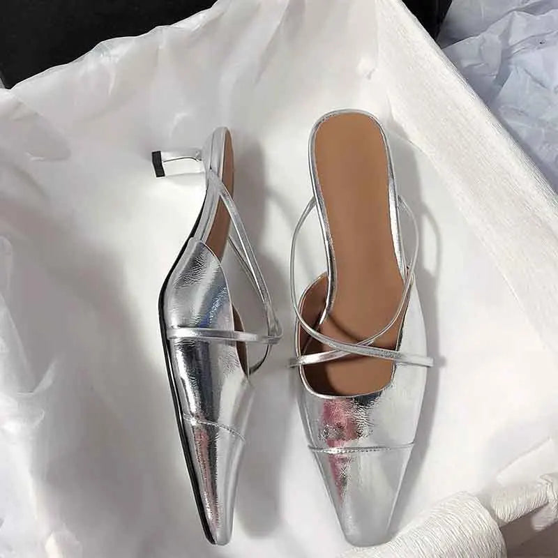 Cyflymder  Women High Heels Slippers Pointed Toe Elegant Heeled Sandals for Woman Mules Shoes Fashion Party Shoes Causal Flip Flops Mujer