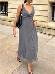 Cyflymder  Summer Woman Sleeveless Backless Sexy Party Evening Dress Women Elegant Polka Dot Print Slim High Street Midi Dress Mujer