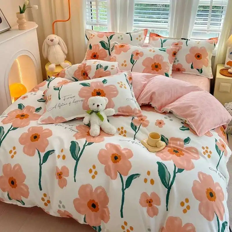 Cyflymder  New Cotton Duvet Cover, Long Staple Cotton Bed Sheet, Thickened And Brushed Four Piece Set, Student Dormitory Three Piece Set