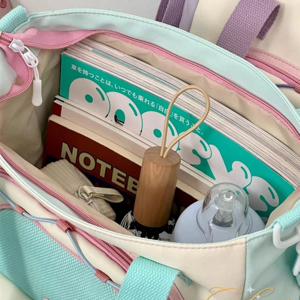 Cyflymder  Cute color blocking little fresh college girl crossbody bag Japanese ins large capacity student class single shoulder tote bag