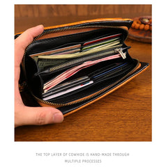 Cyflymder  Handcrafted Men's Long Wallet with Vintage Charm and Multifunctional Design Retro Card Bag