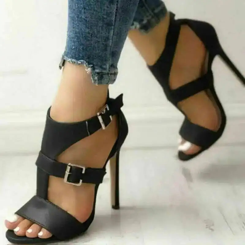 Cyflymder  Belt Buckle Peep Toe Sandals Stiletto Heel Women's Sandals Fashion Office Shoes