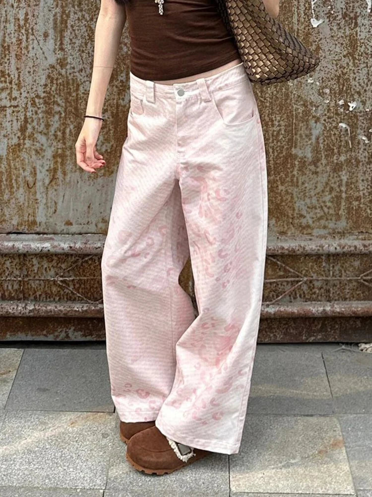 Cyflymder  Vintage Print Y2K Pink Pant Women Streetwear Loose High Waist Retro Trousers American Casual Harajuku Hip Hop Bf Pants New