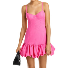 Cyflymder  Women's Spaghetti Strap Bubble Mini Dress Solid Color Sleeveless Backless Puffy Short Cami Dresses for Party Nightclub Vestidos