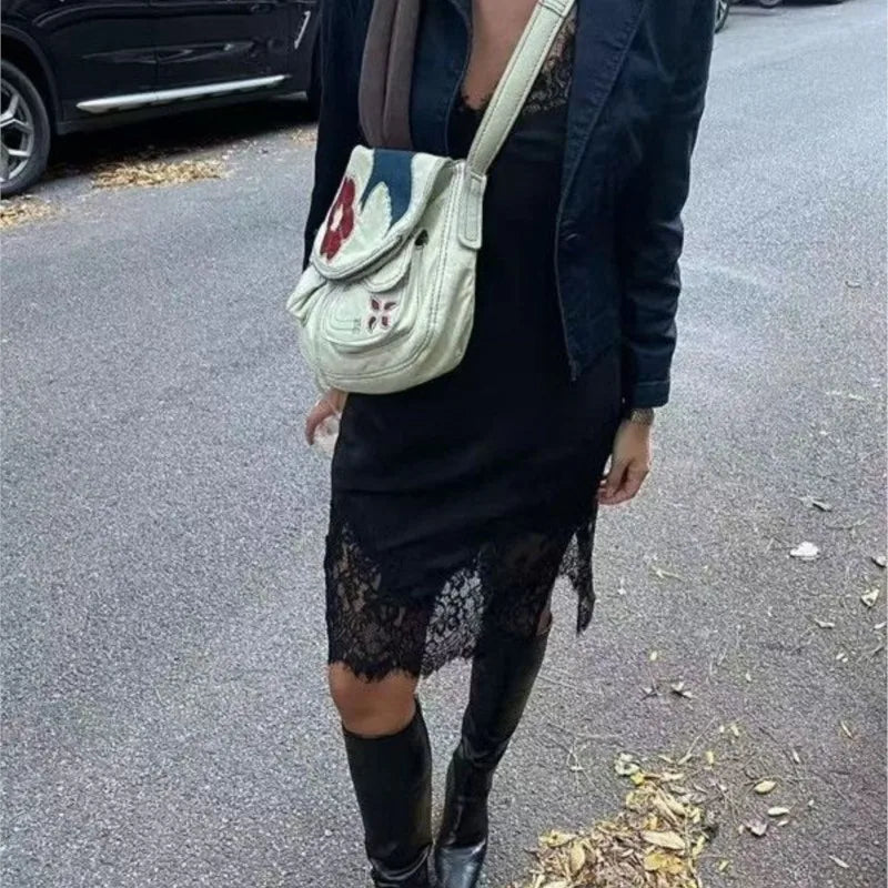 Cyflymder  Harajuku Flame Floral Aesthetic Saddle Bag Women Fashion Versatile Shoulder Crossbody Purse Ladies Commuter Spacious Tote Bag