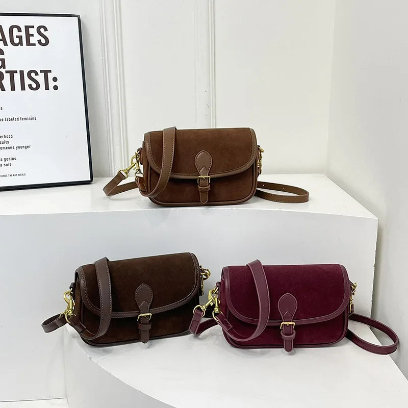 Cyflymder  New Ladies Vintage Saddle Bag Simple Commuter Crossbody Bag Soft Texture Bean Curd Square Bag Elegant Versatile Shoulder Bag