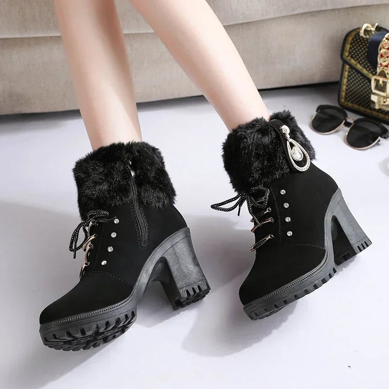 Cyflymder Women Boots Winter Designer High Heels Shoes for Women New Short Plush High Platform Ankle Boots Elegant Botas Mujer