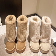 Cyflymder apres ski outfits Women's Winter Snow Boots Outdoor Luxury Furry Faux Fox Fur Boots Woman Plush Warm Platform Shoes New Fashion Bottes Big Size