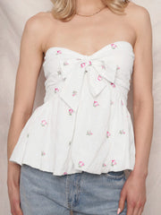 Cyflymder  Women s Off-Shoulder Floral Print Crop Top with Bow Detail and Backless Design - Maternity Bandeau Shirt