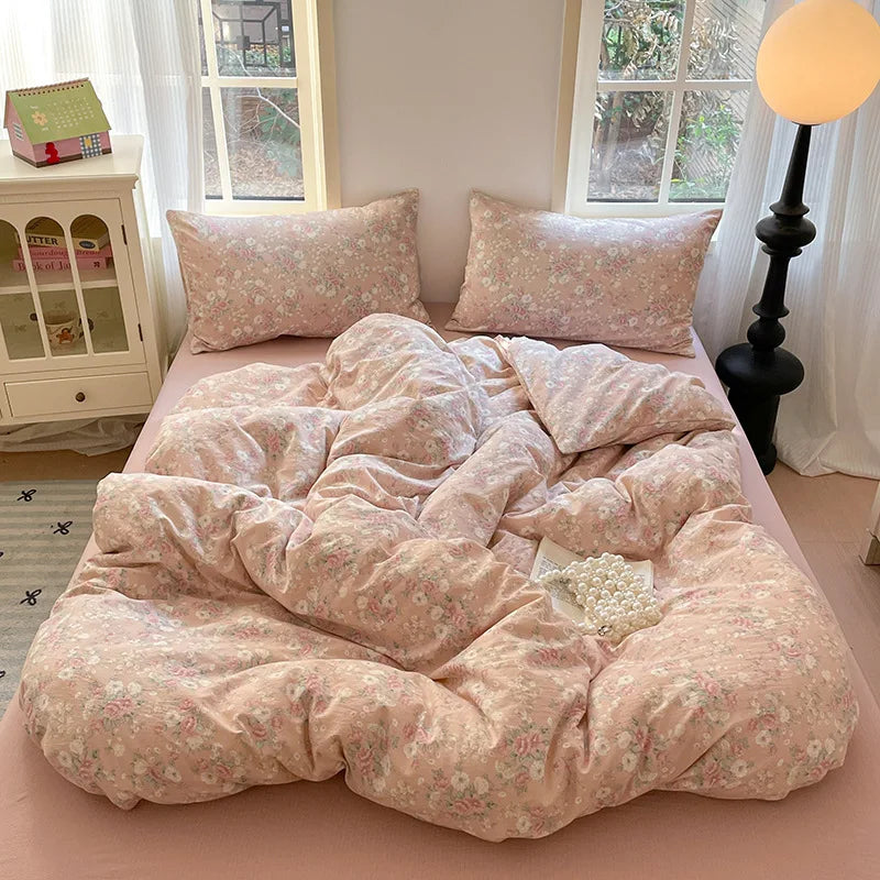 Cyflymder  Grade-A Double-Layer Yarn Pure Cotton Bedding Set Single Double High-Quality Bedsheet Kit Skin Friendly Ultra Soft Quilt Set