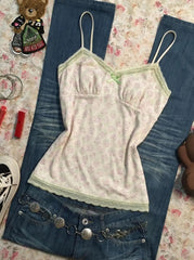 Cyflymder  Sweet Sling Goth Punk Vintage Tank Top Sexy Lace Y2k 90s Woman Clothing Hot girl Floral Print Backless Summer Hot Girl Emo Tees