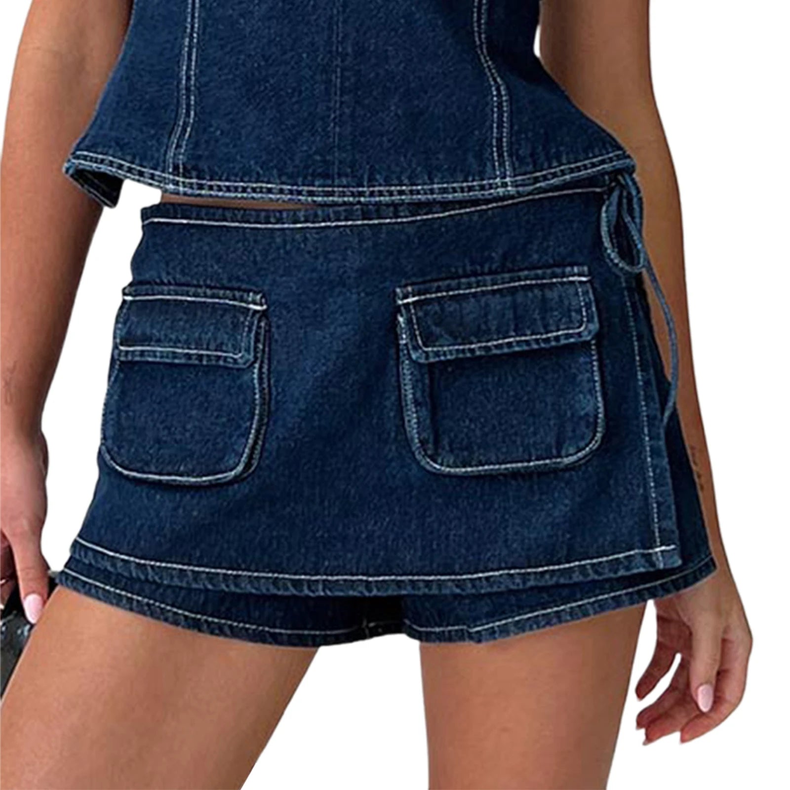 Cyflymder  Women s High Waisted Denim Skirt with Tie Waist Detail for Summer Beach Party Casual Streetwear Fashion Outfit