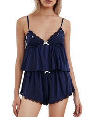 Cyflymder  Elegant Floral Lace Trimmed Camisole and Shorts Set for Women Perfect for Summer Loungewear 2 Piece Pajama Set