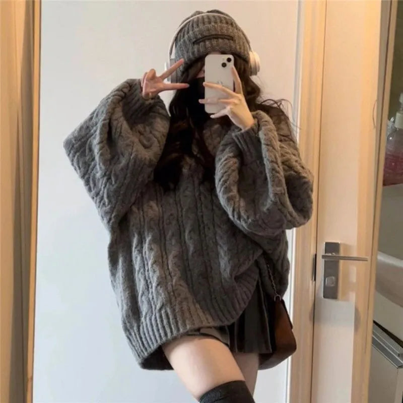 Cyflymder Oversized Women Sweater Winter Solid Pullovers Korean Knitwears O-neck Ladies Jumpers Knit Top Vintage Pull Femme Clothes 2023