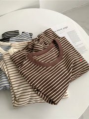 Cyflymder  Love Embroidery Striped Sweatshirt Women Casual O Neck Cute Pullovers Korean Fashion Loose Long Sleeve Sweet Elegant Tops