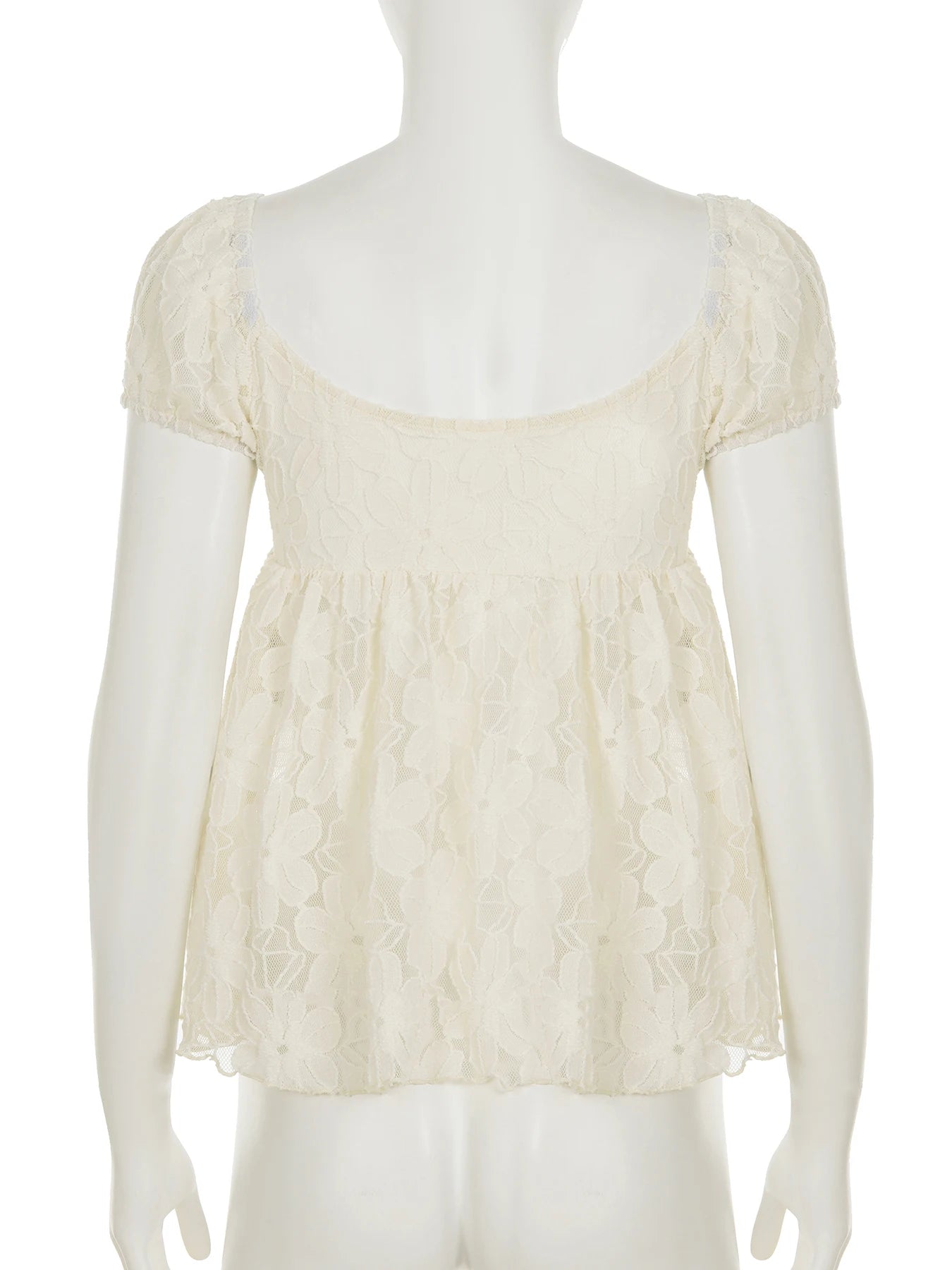 Cyflymder  See Through Lace A-Line T Shirt Casual Loose Square Collar Short Puff Sleeve Tees Women Summer Fashion Streetwear
