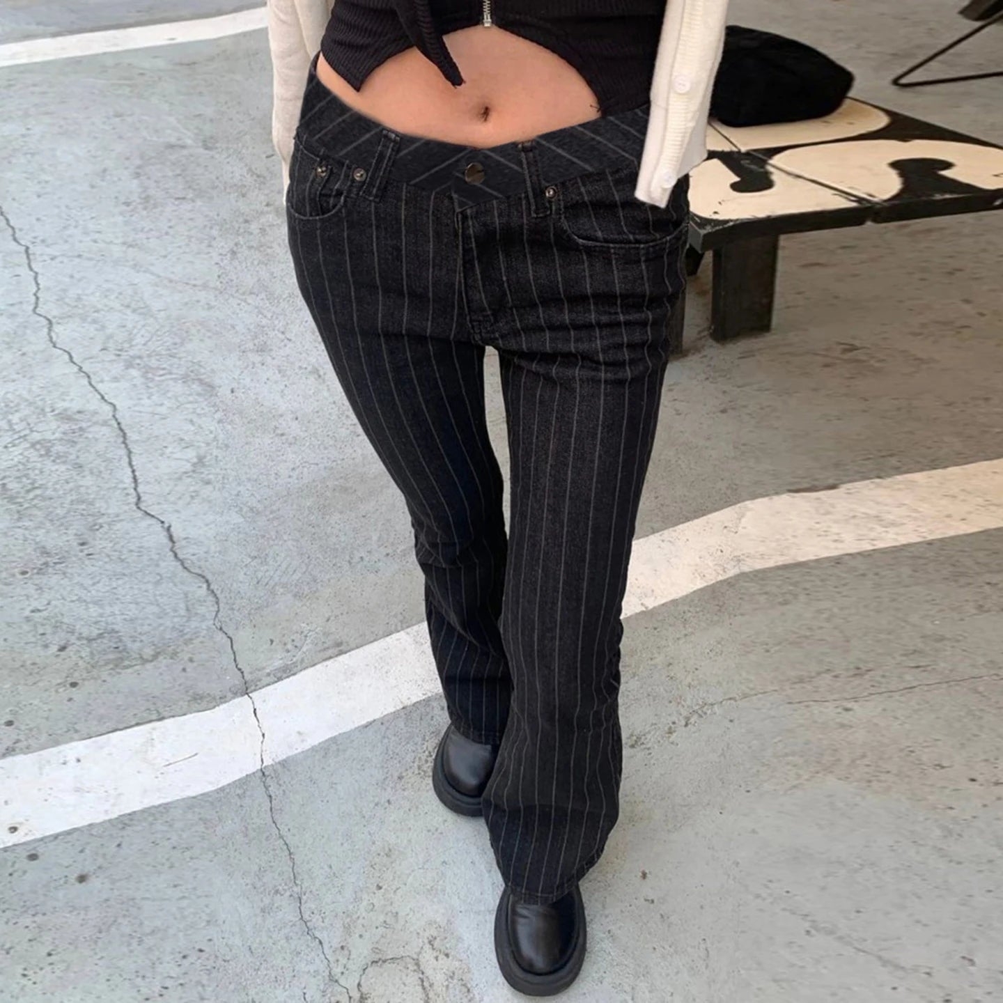 Cyflymder  Low-Waist Slimming Bla Stripe Bell Bot Jeans Women's Faionable Versatile Denim Pants Streetwear Romore Hot Girl Outfit