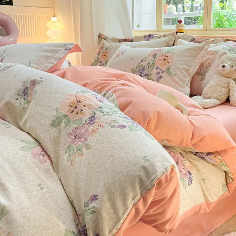 Cyflymder  Pastoral Plant Printed 100% Cotton Thick Bedding Set 160X210Cm Quilt Sets for Adults Warm Soft Duvet Cover for Autumn Winter