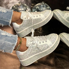 Cyflymder   Plus-size Starry Sky Rhinestone Casual Women's Shoes Spring and Autumn New Lace-up Sneakers Versatile and Fashionable